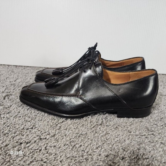 Sutor Mantellassi Shoes Men's 6 Black Leather Oxford Blue Bottom Tassel Lace Up‎ - Picture 1 of 13